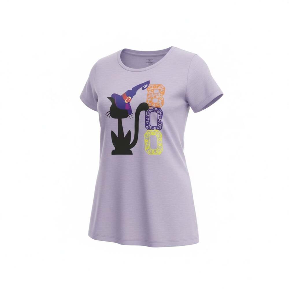 Halloween BOO Cat Witch T-Shirt. Southern Stitch